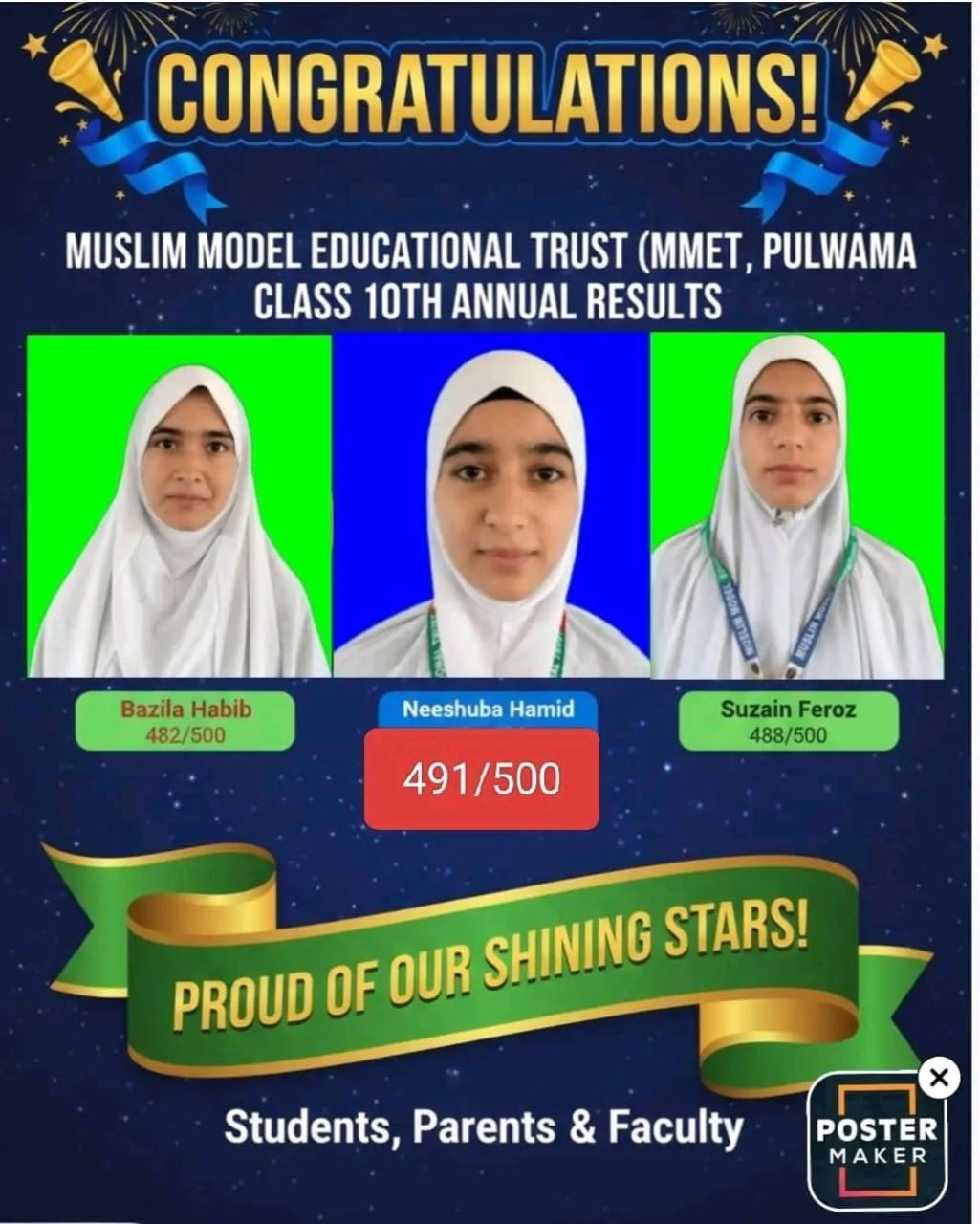 Top three students of the year 2024-2025 in class 10th A.R Examination